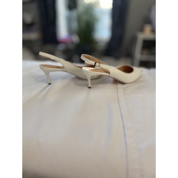 Axellion White Patent Leather Slingback Pointed Toe Kitten Heels Buckle - Picture 5 of 8